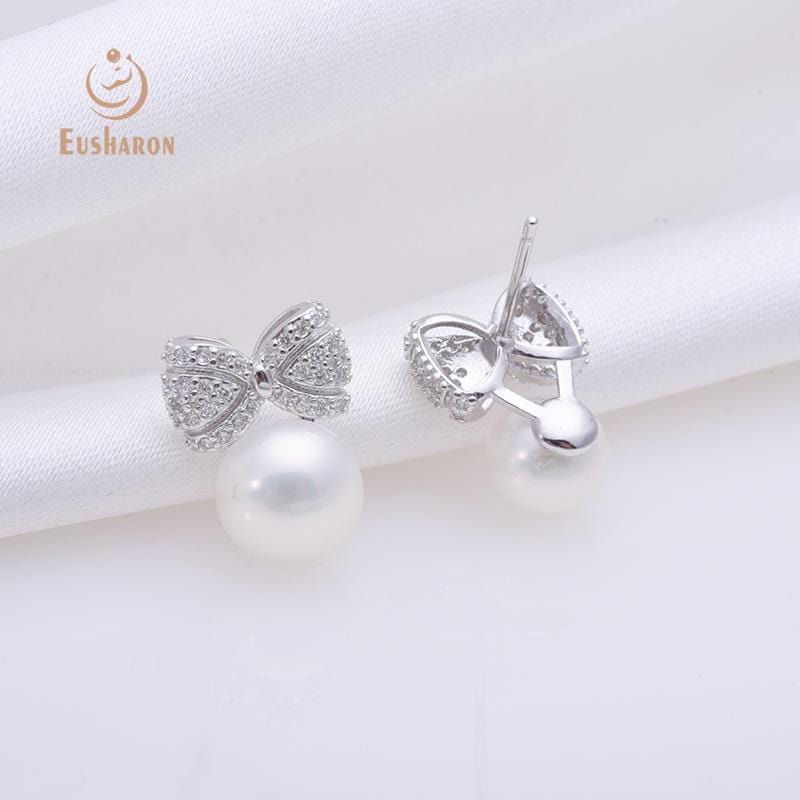 bow white freshwater pearl earring stud