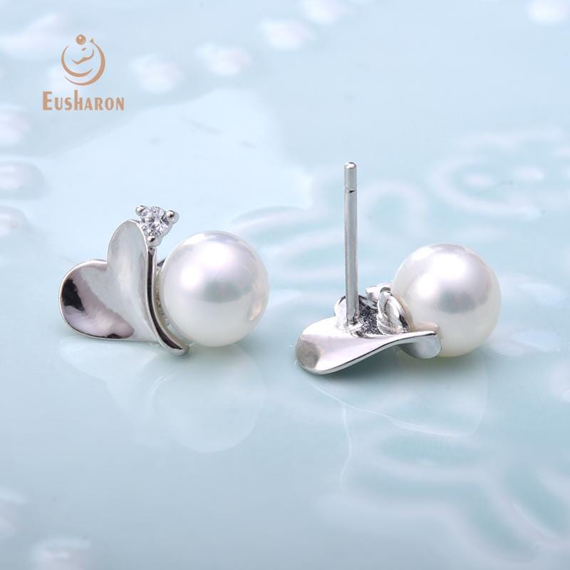 sterling silver love round white freshwater pearl earring