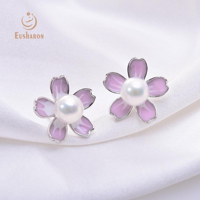  pink cherry blossoms flower pearl stud