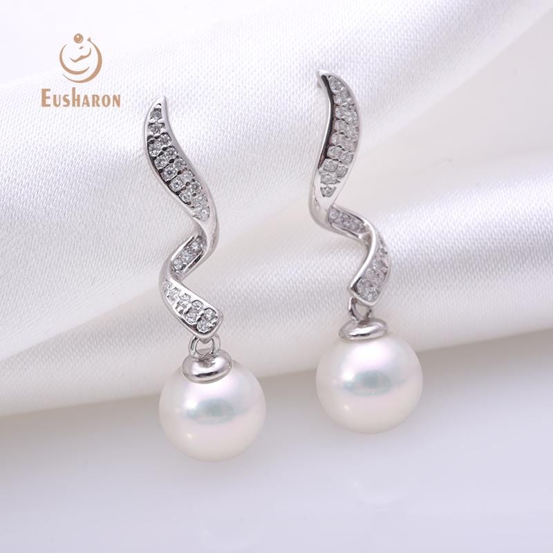 ribbon geometric round white freshwater pearl dangling earring