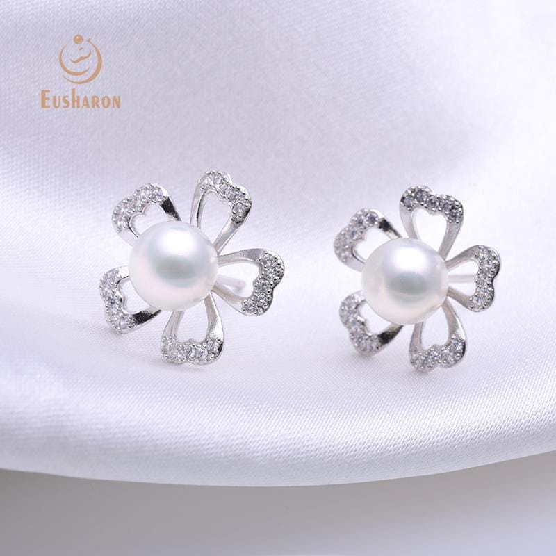  silver cherry blossoms flowers pearl stud