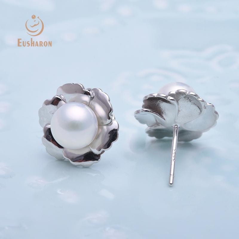 round freshwater pearl flower earring