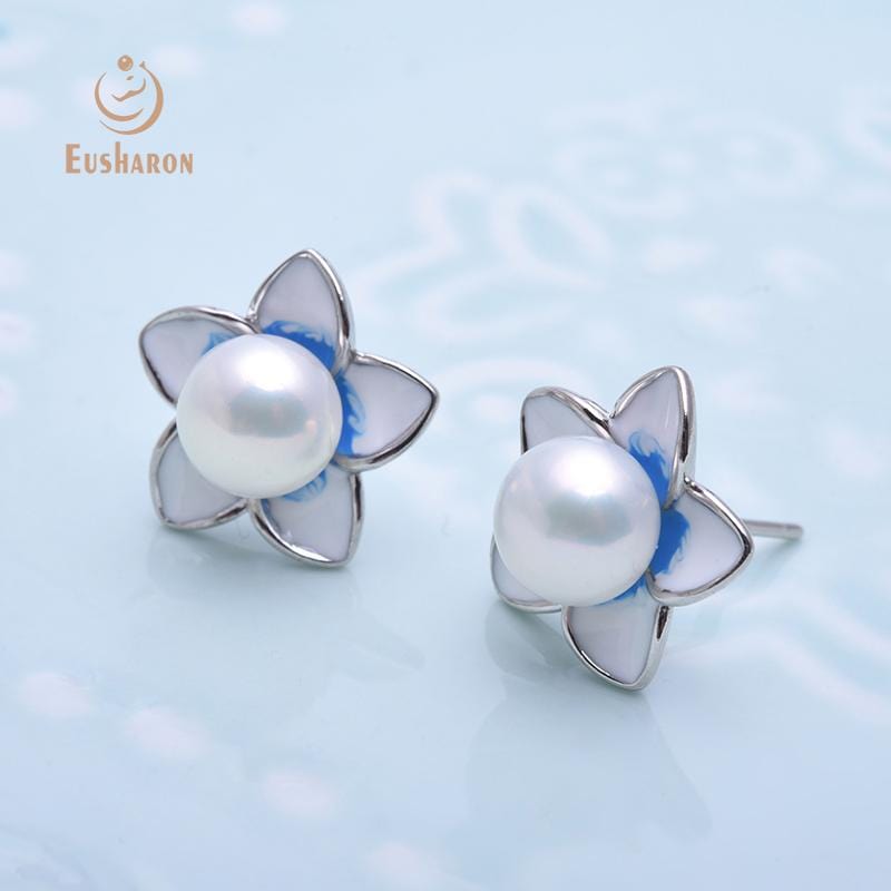 enamel freshwater pearl earring