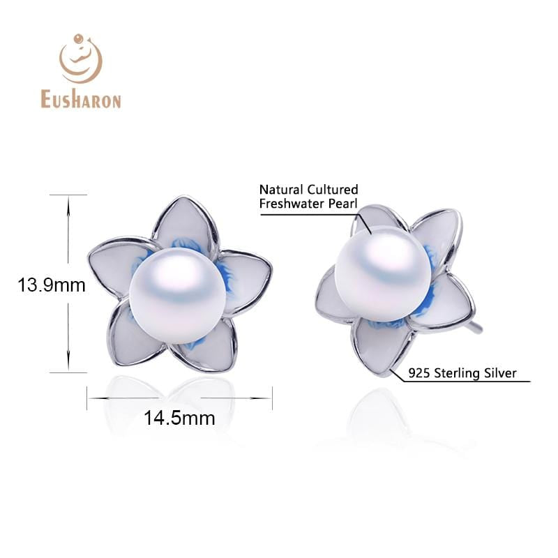 enamel pearl flower earring