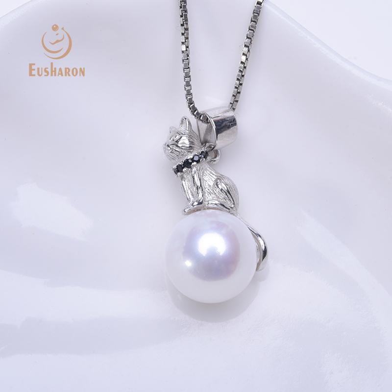 silver cat pearl pendant