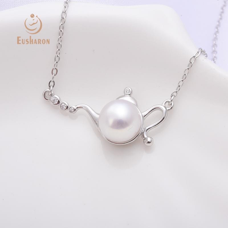 sterling silver kettle freshwater pearl pendant
