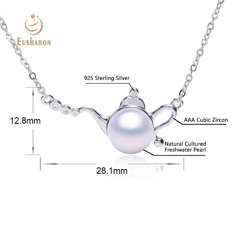 925 sterling silver kettle freshwater pearl pendant necklace