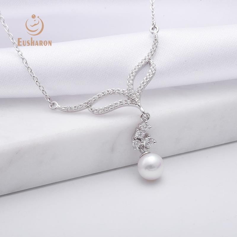 silver geometric freshwater pearl pendant