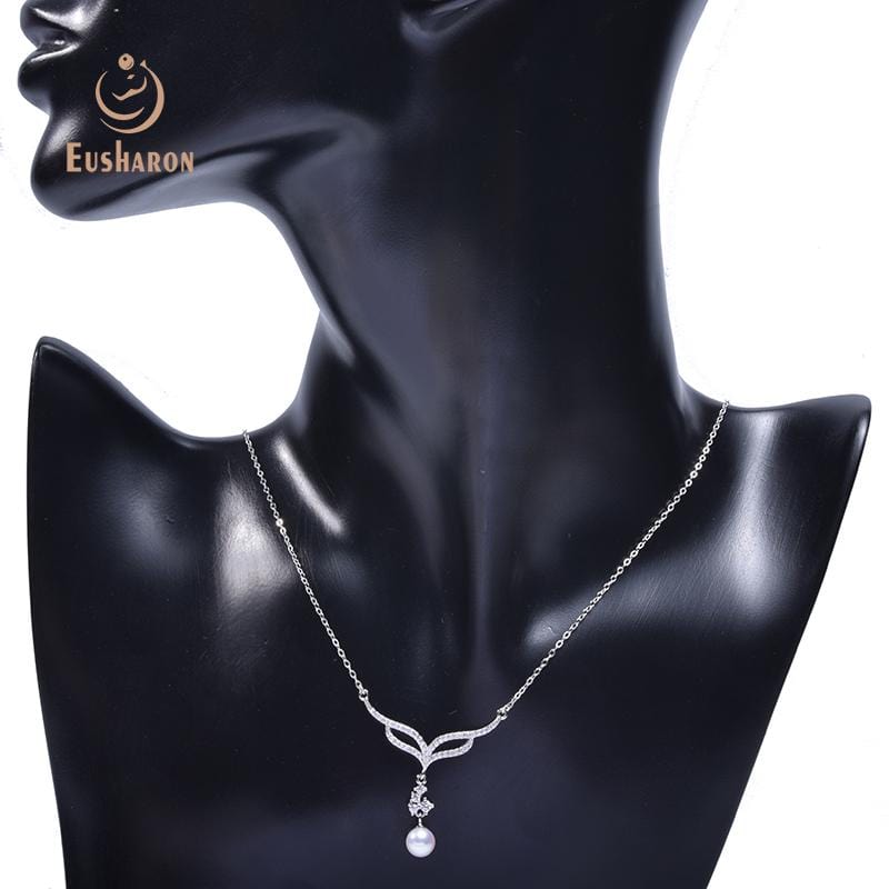 silver geometric freshwater pearl pendant necklace