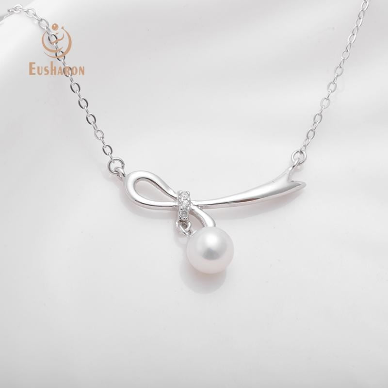 sterling silver bowknot shape freshwater pearl pendant