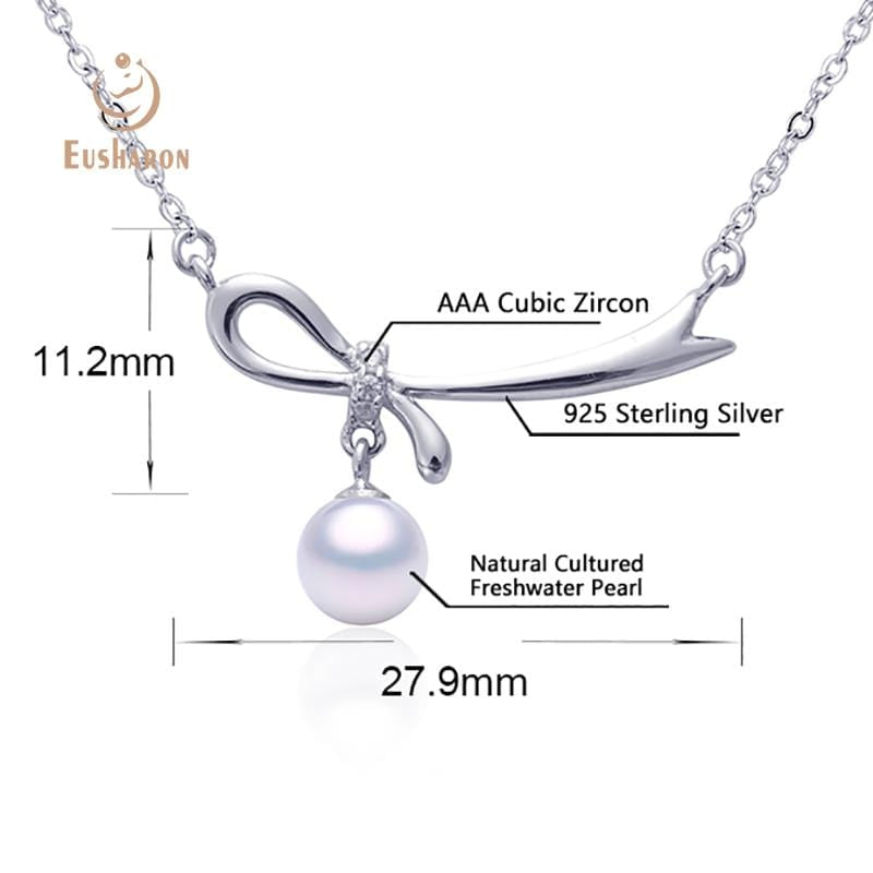 wholesale sterling silver bowknot round freshwater pearl pendant necklace