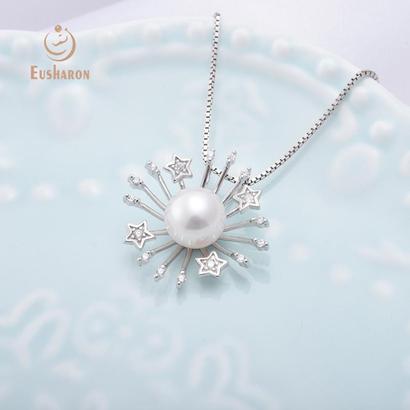 Wholesale sterling silver sun and stars round freshwater pearl pendant