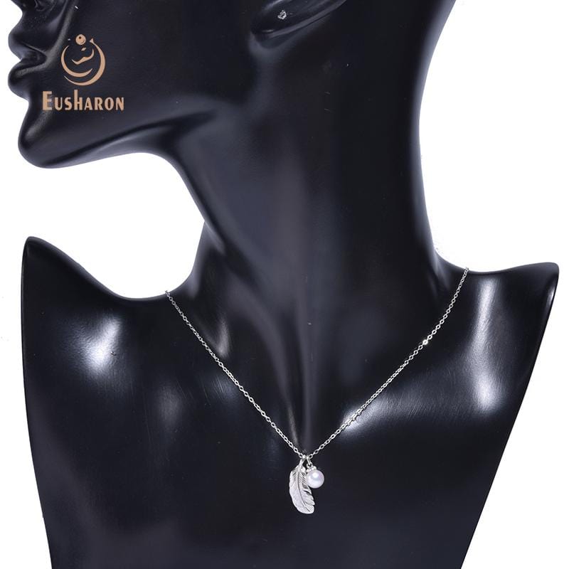  wholesale feather shape white round freshwater pearl pendant necklace