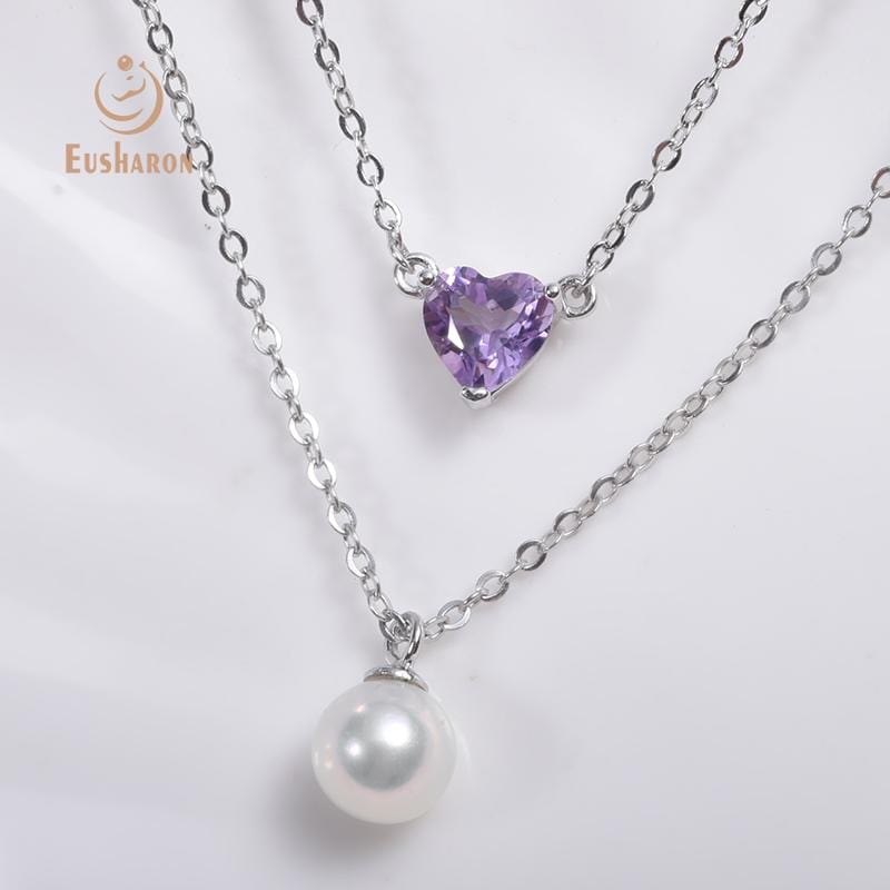 silver heart pearl pendant neckalce