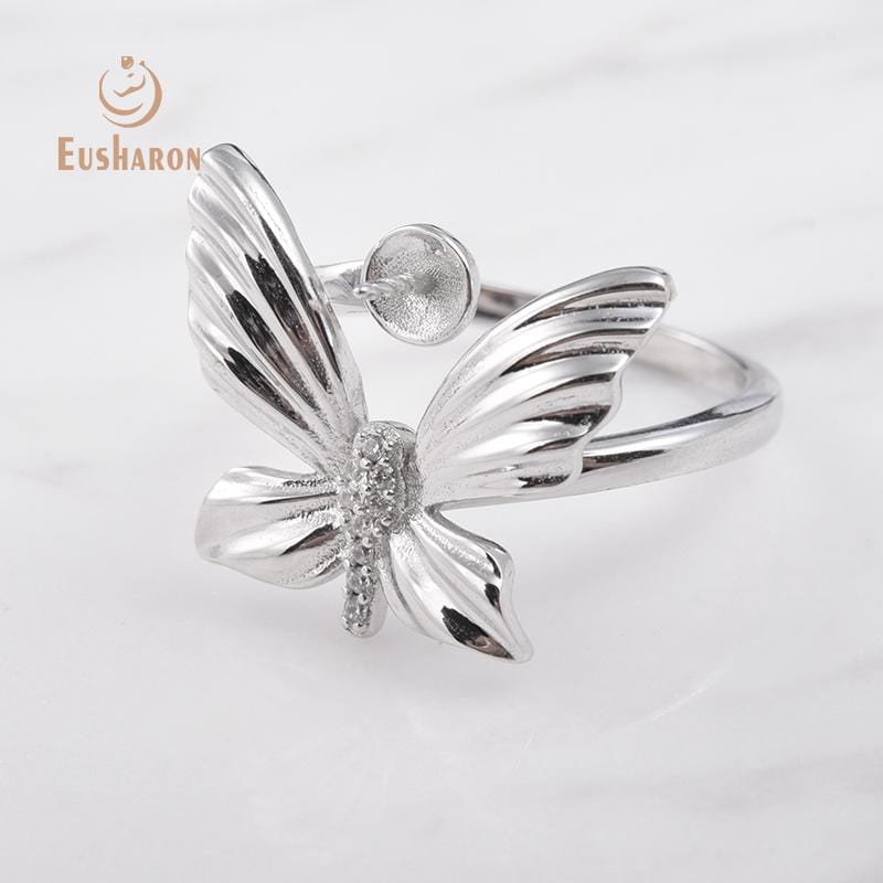 butterfly silver pearl ring mount
