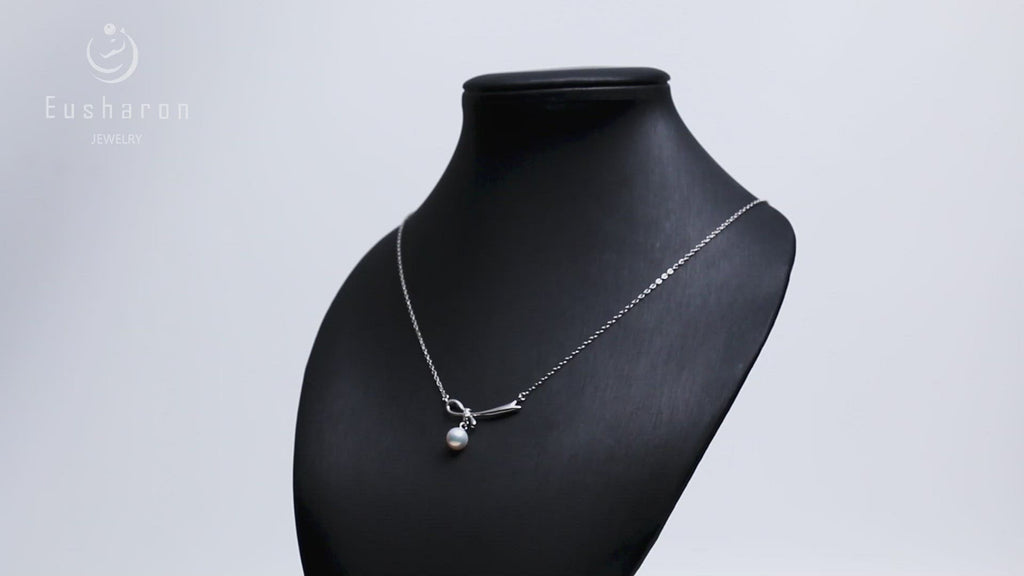wholesale sterling silver bowknot white round freshwater pearl pendant necklace